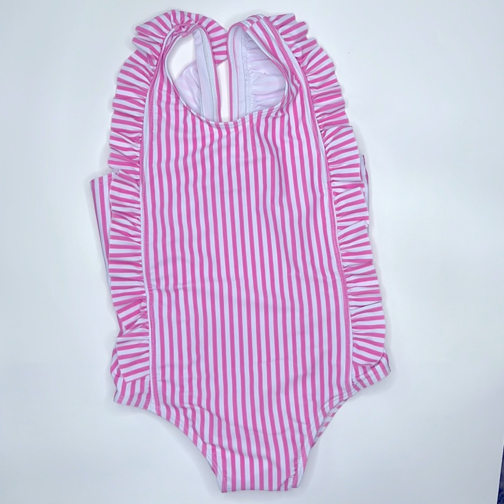 Girls 4T (Size 100) One Piece Pink & White Striped Swimsuit